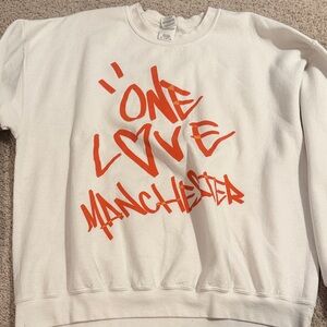 White Sweatshirt with Red Graphic